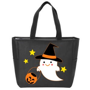 Halloween Ghost Kawaii Trick or Treating Pumpkin Zip Tote Bag