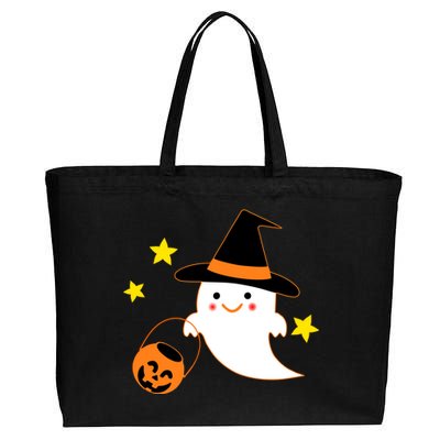 Halloween Ghost Kawaii Trick or Treating Pumpkin Cotton Canvas Jumbo Tote