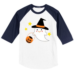 Halloween Ghost Kawaii Trick or Treating Pumpkin Baseball Sleeve Shirt