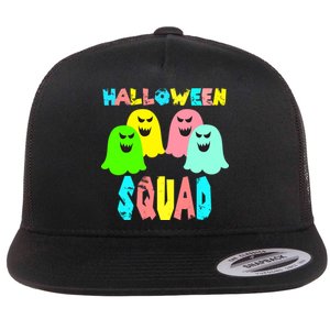 Halloween Ghost Squad Flat Bill Trucker Hat