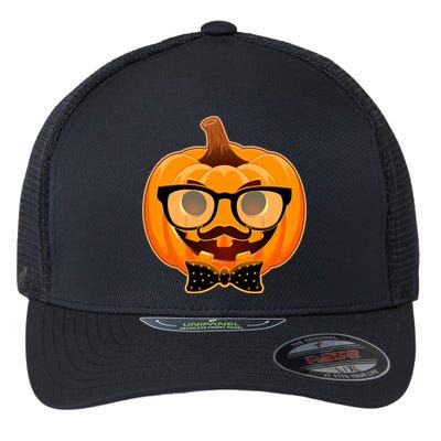 Halloween Hipster Pumpkin Flexfit Unipanel Trucker Cap