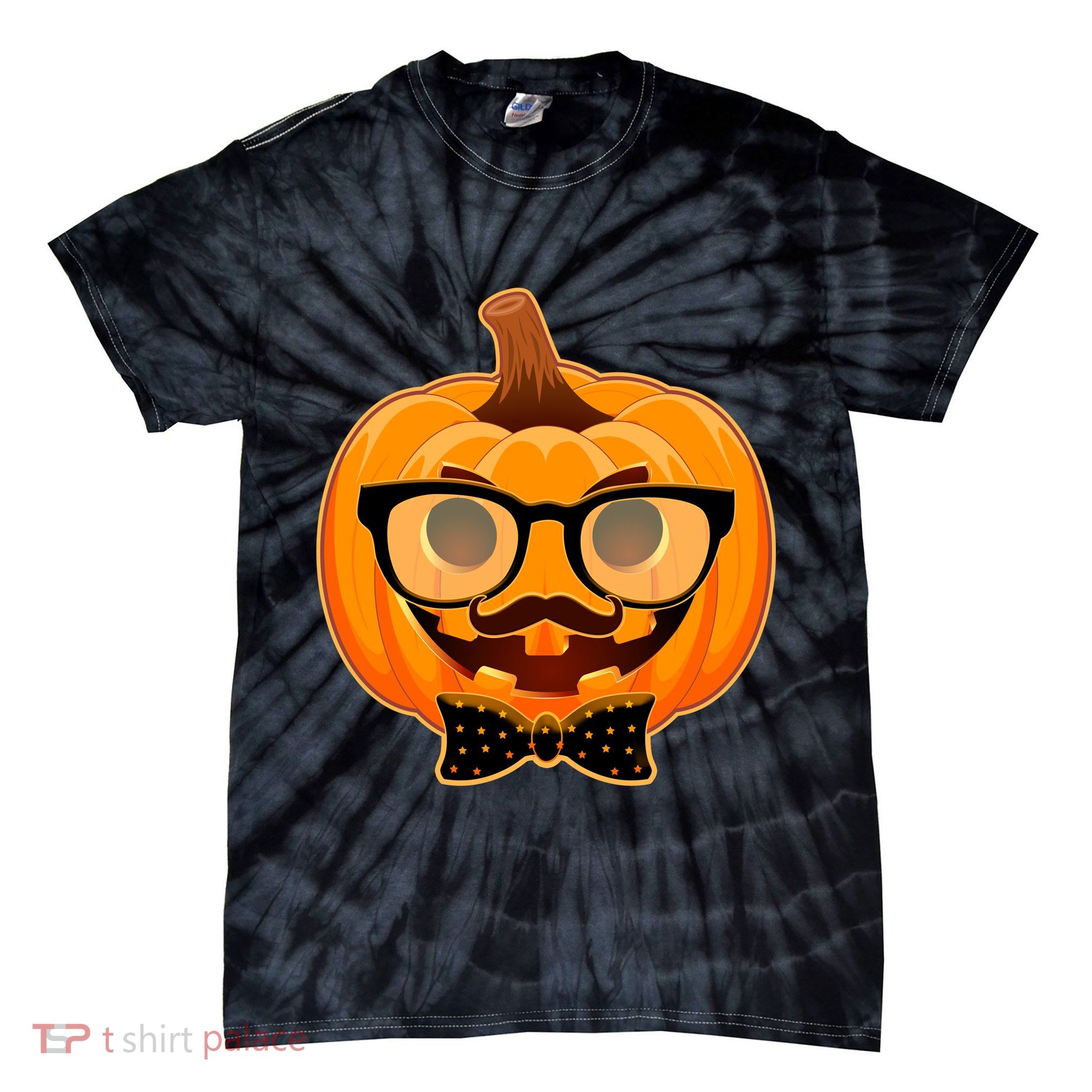 Halloween Hipster Pumpkin Tie-Dye T-Shirt