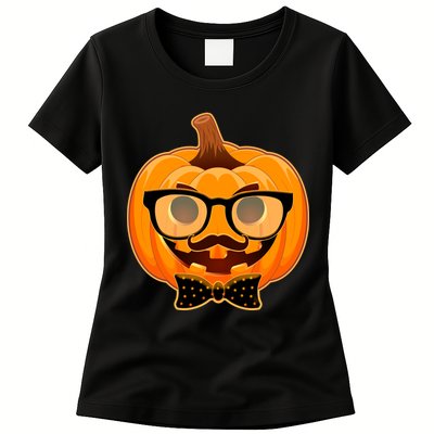 Halloween Hipster Pumpkin Womens T-Shirt