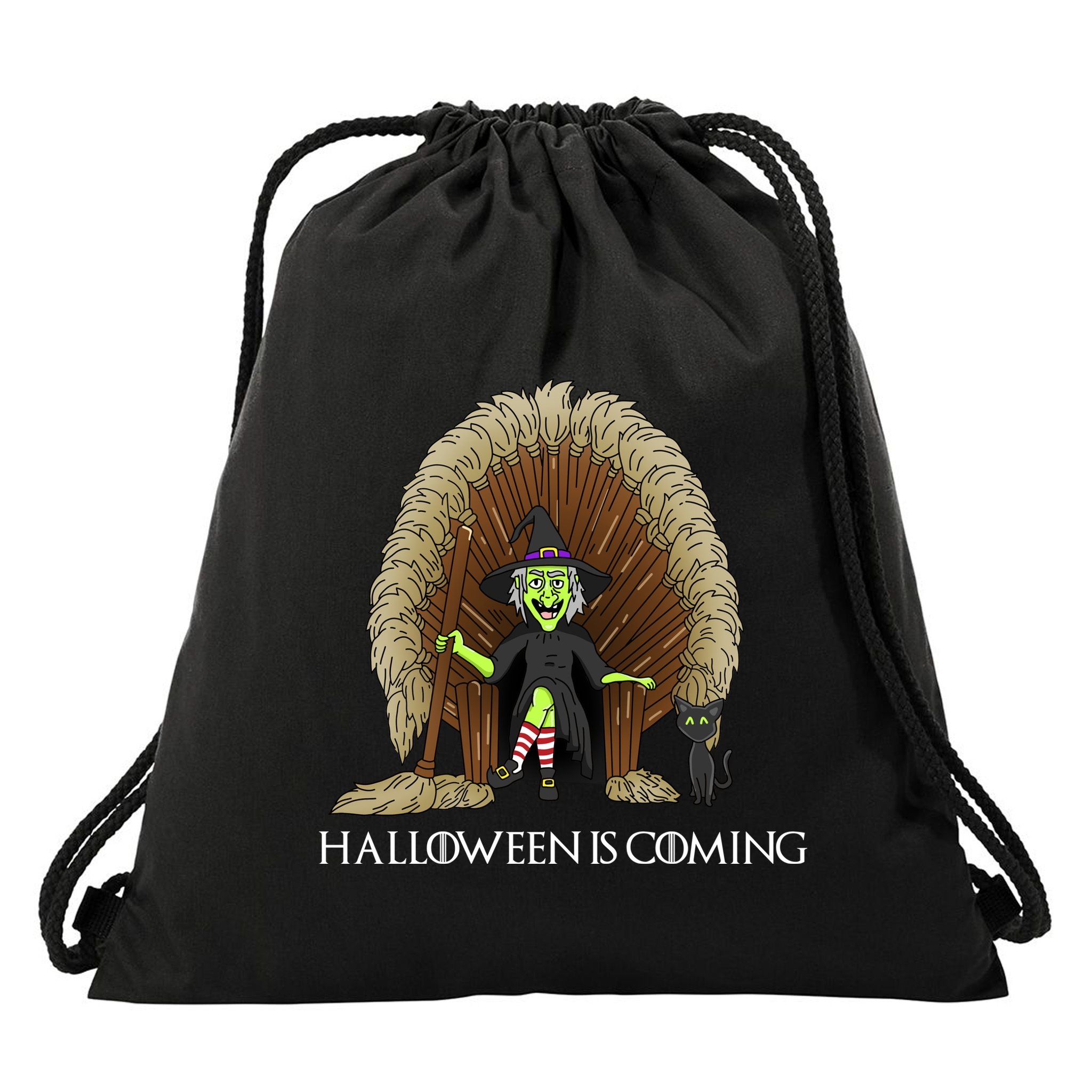 Halloween Is Coming Witch Brooms Throne Drawstring Bag