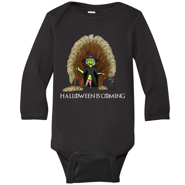 Halloween Is Coming Witch Brooms Throne Baby Long Sleeve Bodysuit