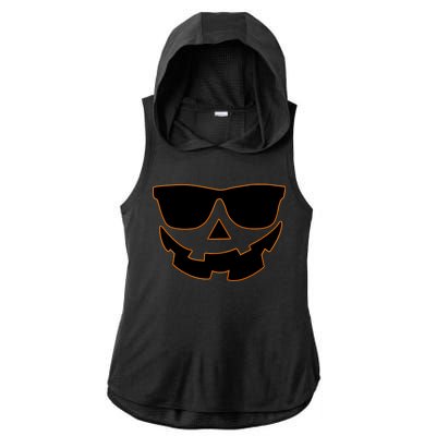 Halloween Jack-O- Lantern With Shades Ladies PosiCharge Tri-Blend Wicking Draft Hoodie Tank