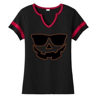 Halloween Jack-O- Lantern With Shades Ladies Halftime Notch Neck Tee