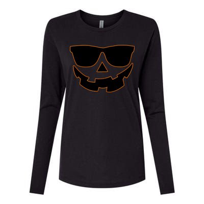 Halloween Jack-O- Lantern With Shades Womens Cotton Relaxed Long Sleeve T-Shirt