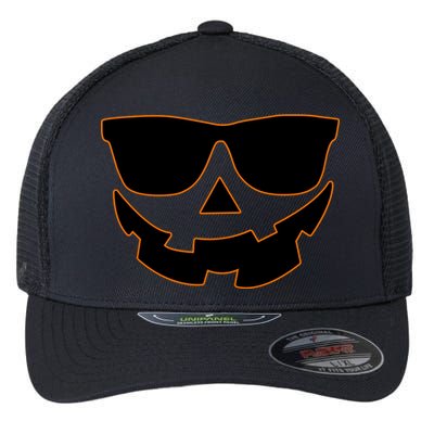 Halloween Jack-O- Lantern With Shades Flexfit Unipanel Trucker Cap