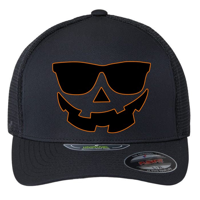 Halloween Jack-O- Lantern With Shades Flexfit Unipanel Trucker Cap