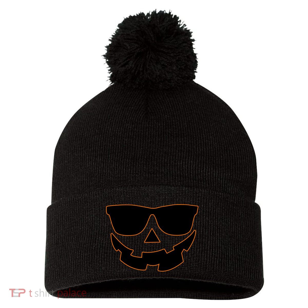 Halloween Jack-O- Lantern With Shades Pom Pom 12in Knit Beanie