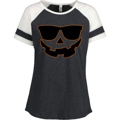 Halloween Jack-O- Lantern With Shades Enza Ladies Jersey Colorblock Tee