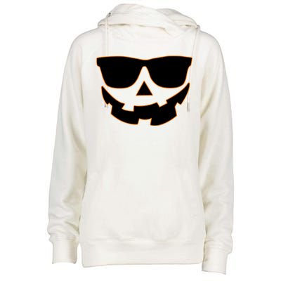 Halloween Jack-O- Lantern With Shades Womens Funnel Neck Pullover Hood