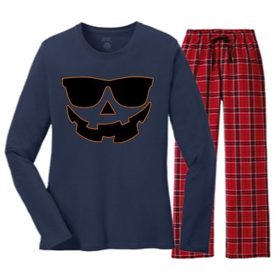 Halloween Jack-O- Lantern With Shades Women's Long Sleeve Flannel Pajama Set 