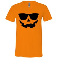 Halloween Jack-O- Lantern With Shades V-Neck T-Shirt