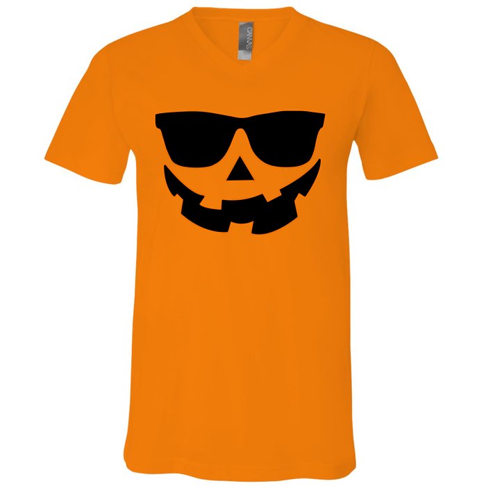 Halloween Jack-O- Lantern With Shades V-Neck T-Shirt