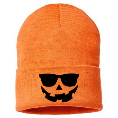 Halloween Jack-O- Lantern With Shades Sustainable Knit Beanie