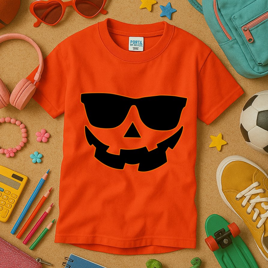Halloween Jack-O- Lantern With Shades Kids T-Shirt