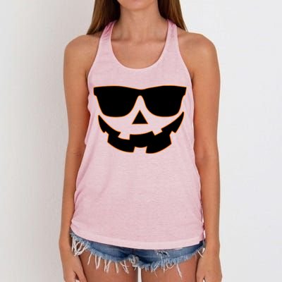 Halloween Jack-O- Lantern With Shades Women's Knotted Racerback Tank