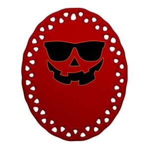 Halloween Jack-O- Lantern With Shades Ceramic Oval Ornament