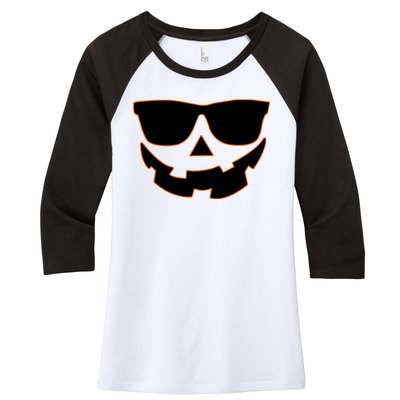 Halloween Jack-O- Lantern With Shades Women's Tri-Blend 3/4-Sleeve Raglan Shirt