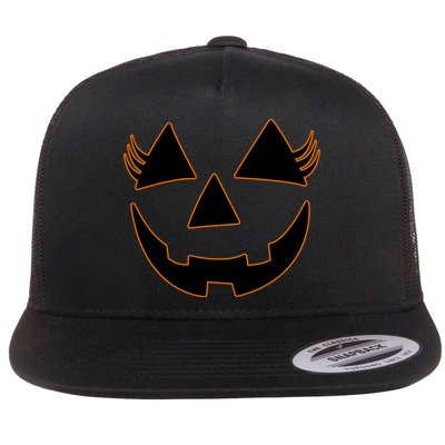 Halloween Jack-O-Lantern With Lashes Flatbill Hat