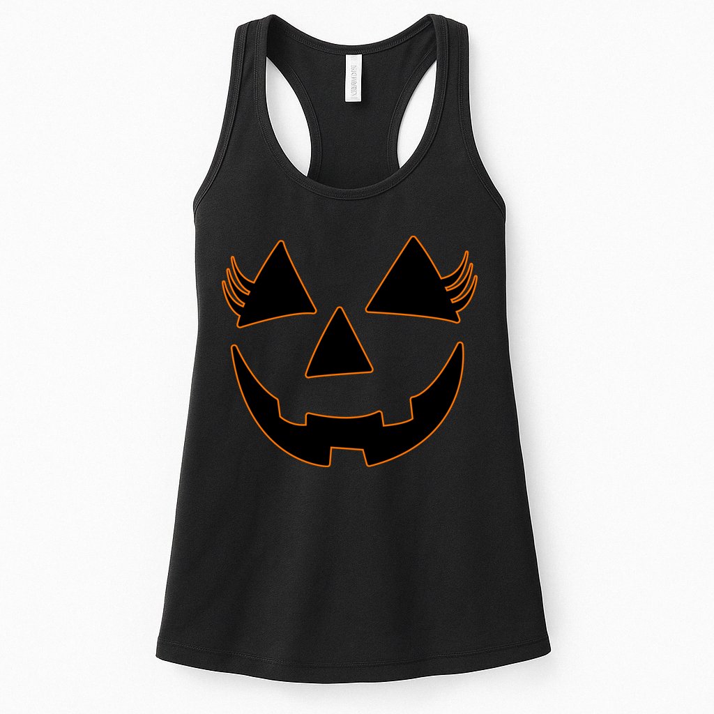 Halloween Jack-O-Lantern With Lashes Womens Tank Top