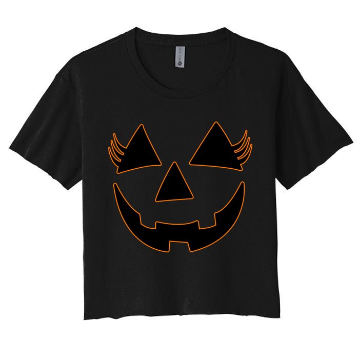 Halloween Jack-O-Lantern With Lashes Women's Crop Top Tee