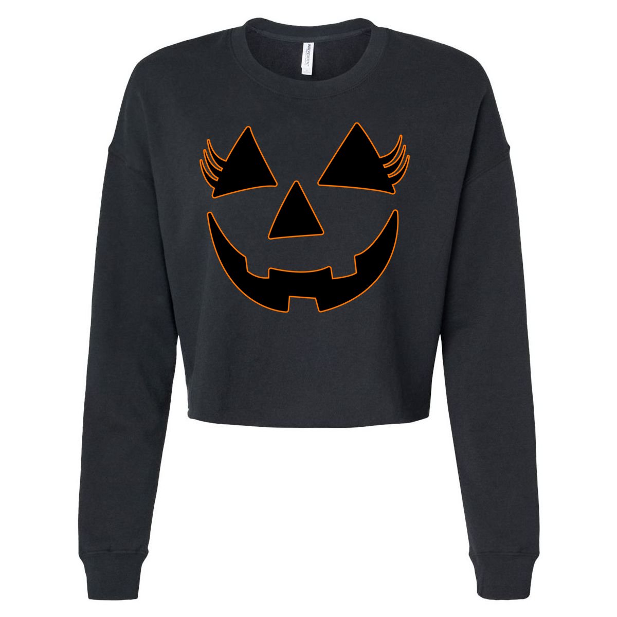 Halloween Jack-O-Lantern With Lashes Cropped Pullover Crew