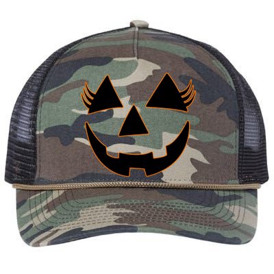 Halloween Jack-O-Lantern With Lashes Retro Rope Trucker Hat Cap