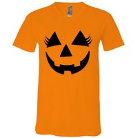 Halloween Jack-O-Lantern With Lashes V-Neck T-Shirt