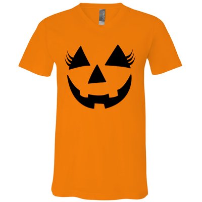 Halloween Jack-O-Lantern With Lashes V-Neck T-Shirt