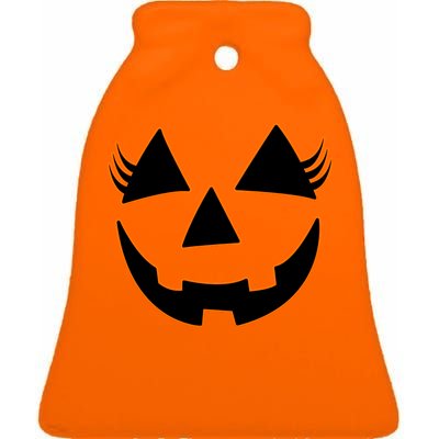 Halloween Jack-O-Lantern With Lashes Ceramic Bell Ornament