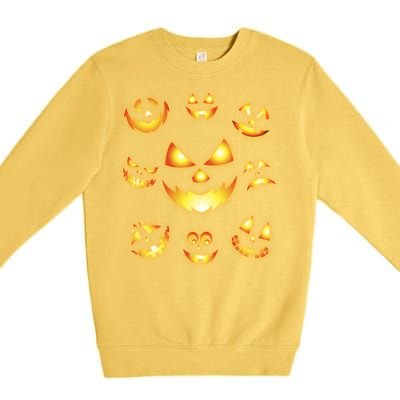 Halloween Jack O'Lantern Pumpkin Faces Premium Crewneck Sweatshirt