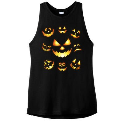 Halloween Jack O'Lantern Pumpkin Faces Ladies PosiCharge Tri-Blend Wicking Tank