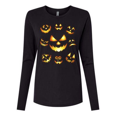 Halloween Jack O'Lantern Pumpkin Faces Womens Cotton Relaxed Long Sleeve T-Shirt