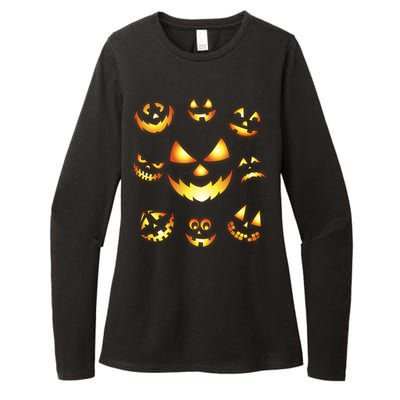 Halloween Jack O'Lantern Pumpkin Faces Womens CVC Long Sleeve Shirt