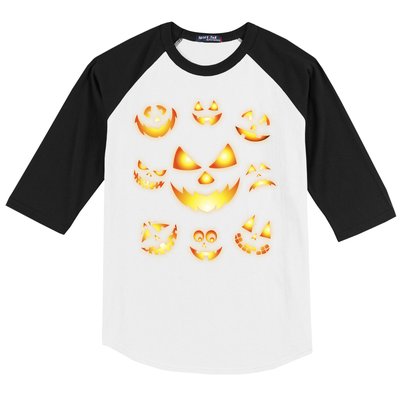 Halloween Jack O'Lantern Pumpkin Faces Baseball Sleeve Shirt