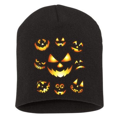 Halloween Jack O'Lantern Pumpkin Faces Short Acrylic Beanie