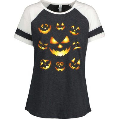 Halloween Jack O'Lantern Pumpkin Faces Enza Ladies Jersey Colorblock Tee