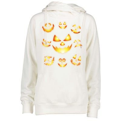 Halloween Jack O'Lantern Pumpkin Faces Womens Funnel Neck Pullover Hood