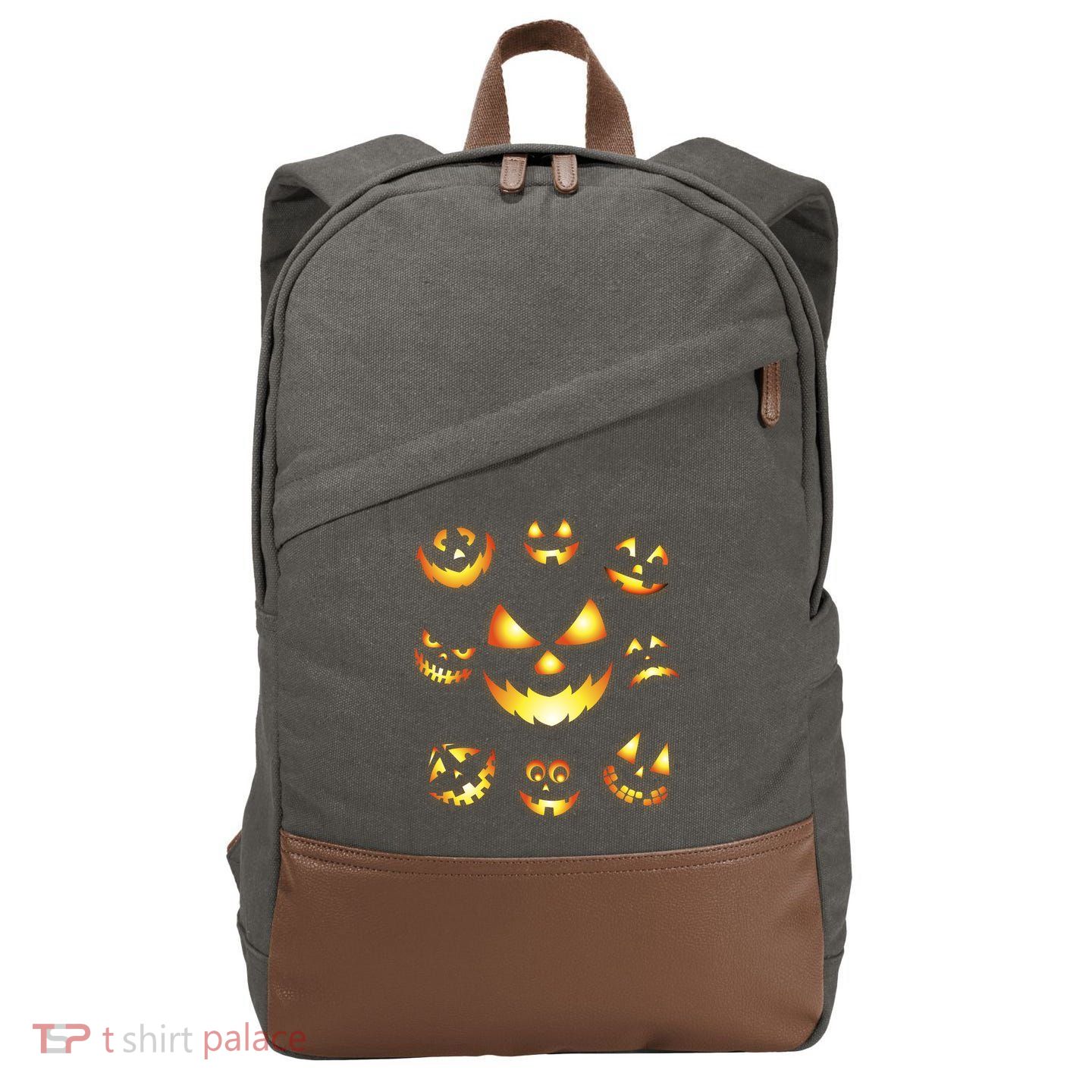 Halloween Jack O'Lantern Pumpkin Faces Cotton Canvas Backpack