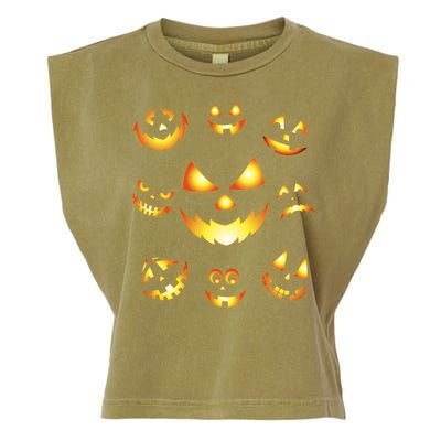 Halloween Jack O'Lantern Pumpkin Faces Garment-Dyed Women's Muscle Tee