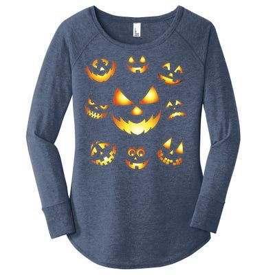 Halloween Jack O'Lantern Pumpkin Faces Women's Perfect Tri Tunic Long Sleeve Shirt