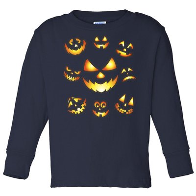 Halloween Jack O'Lantern Pumpkin Faces Toddler Long Sleeve Shirt