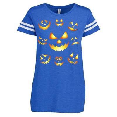 Halloween Jack O'Lantern Pumpkin Faces Enza Ladies Jersey Football T-Shirt