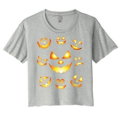 Halloween Jack O'Lantern Pumpkin Faces Women's Crop Top Tee