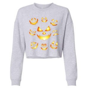 Halloween Jack O'Lantern Pumpkin Faces Cropped Pullover Crew