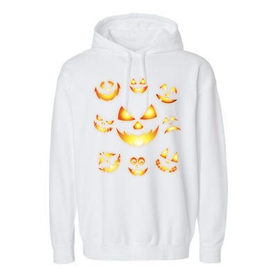 Halloween Jack O'Lantern Pumpkin Faces Garment-Dyed Fleece Hoodie