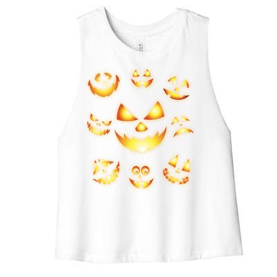 Halloween Jack O'Lantern Pumpkin Faces Women's Racerback Cropped Tank